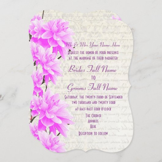 Hübsche Hochzeit in Lila und Rosa Einladung (Vorne/Hinten)