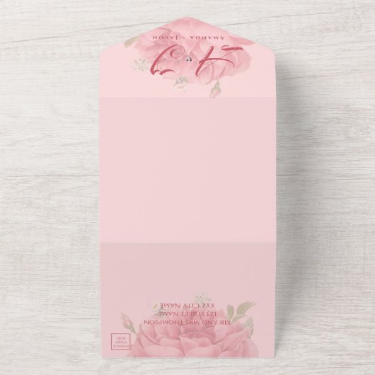 Hübsche Hochzeit in Rosa All In One Einladung (Außenbereich)