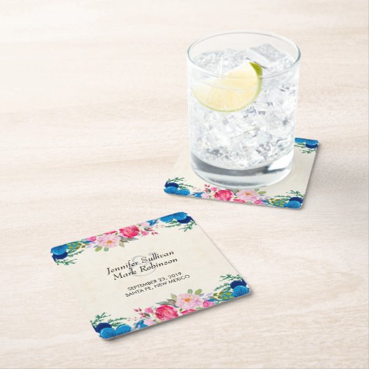 Hübsche Hochzeit in Rosa und Blau der Blume Rechteckiger Pappuntersetzer (Vor Ort)