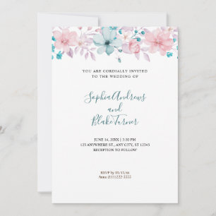 Hübsche Hochzeit in Rosa und Blau Einladung