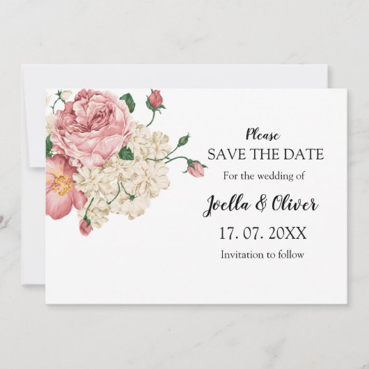 Hübsche Hochzeit in Rosa und Creme Save The Date (Vorderseite)