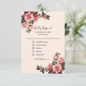 Hübsche Hochzeit in Rosa und rote Rosen RSVP Karte (Stehend Vorderseite)