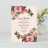Hübsche Hochzeit in Rosa und rote Rosen Save The Date (Stehend Vorderseite)