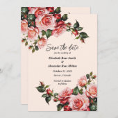 Hübsche Hochzeit in Rosa und rote Rosen Save The Date (Vorne/Hinten)