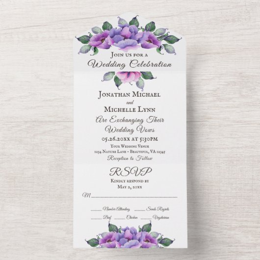 Hübsche Hochzeit Lila und rosa Blumengärten All In One Einladung (Innen Boden)