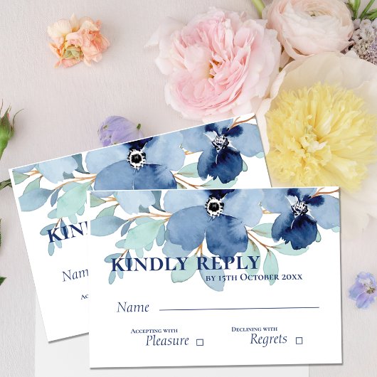 Hübsche Hochzeit mit blauer Blume RSVP Karte