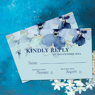 Hübsche Hochzeit mit blauer Blume RSVP Karte