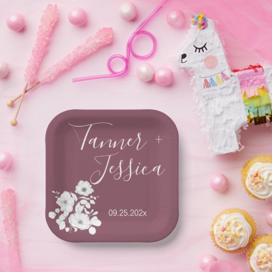 Hübsche Hochzeit mit Lila und weißen Blumen Pappteller (Party)