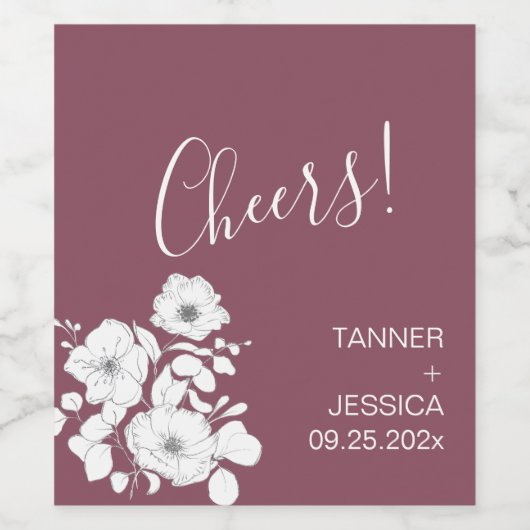 Hübsche Hochzeit mit Lila und weißen Blumen Weinetikett (Einzelnes Label)