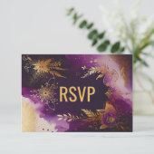 Hübsche Hochzeit mit Lila Wasserfarben und Goldflo RSVP Karte (Stehend Vorderseite)