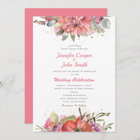 Hübsche Hochzeit mit rosa Blütenfarbe Einladung (Vorne/Hinten)