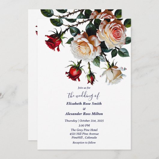 Hübsche Hochzeit Rot und Rosa Rosen Einladung (Vorne/Hinten)