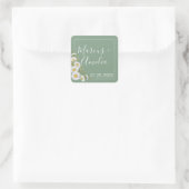 Hübsche Hochzeit von Basil Green & White Daisies Quadratischer Aufkleber (Tasche)