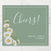 Hübsche Hochzeit von Basil Green & White Daisies Schaumweinetikett (Einzelnes Label)