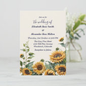 Hübsche Hochzeit von gelben Sonnenblumen Einladung (Stehend Vorderseite)
