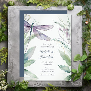 Hübsche Hochzeit von Wasserfarben und Grünpflanzen Einladung