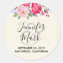 Hübsche Hochzeit zwischen Rosa und Peony Border Runder Aufkleber