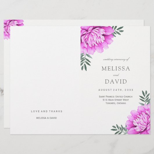 Hübsche Hochzeitsprogramme in Dahlias (Vorne/Hinten)