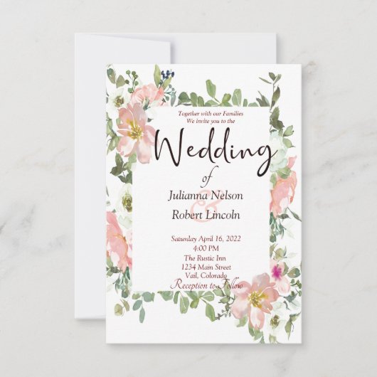 Hübsche Hochzeitsreise mit Rosa Aquarell Einladung (Vorderseite)