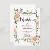 Hübsche Hochzeitsreise mit Rosa Aquarell Einladung (Vorne/Hinten)