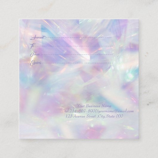 Hübsche Holografie, Opal, Rahmen, Konfetti Rabattkarte (Rückseite)