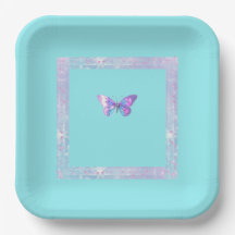 Hübsche Holographic Butterfly Paper Plate Aqua