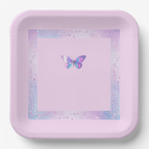 Hübsche Holographic Butterfly Paper Plate Pink