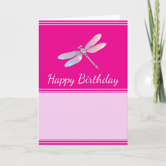 Hübsche Holographic Pink Dragonfly-Grußkarte Ankündigung (Vorderseite)