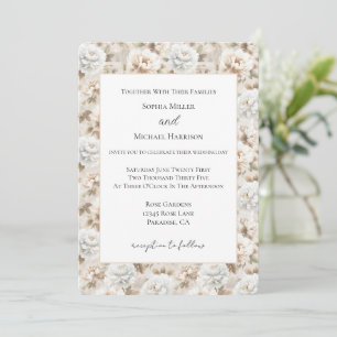 Hübsche Hübsche Weiße Braune Florale Hochzeit Einladung