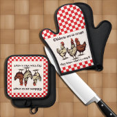 Hübsche Hühner wissen wann sie ihr Zitat schreiben Ofenhandschuh & Topflappen-Set