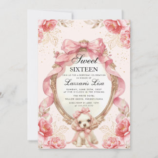 Hübsche Hund Party Blumen Geburtstag Sweet Sixteen Einladung