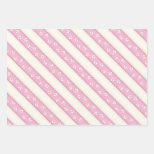 Hübsche Hundepaw-Drucke auf rosa und weiße Streife Geschenkpapier Set (Vorderseite 3)