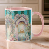 Hübsche Hütte Tore auf grünen Streifen Tasse