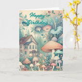 Hübsche Hütte Whimsical Village Geburtstag Karte (Gelbe Blume)