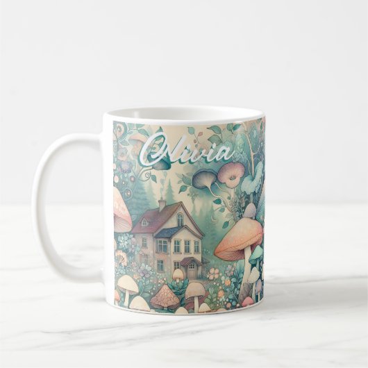 Hübsche Hütte Whimsical Village Personalisiert Kaffeetasse (Links)