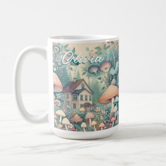 Hübsche Hütte Whimsical Village Personalisiert Kaffeetasse (Links)