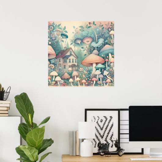 Hübsche Hütte Whimsical Village Poster (Heimbüro)