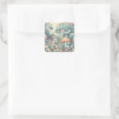 Hübsche Hütte Whimsical Village Quadratischer Aufkleber (Tasche)