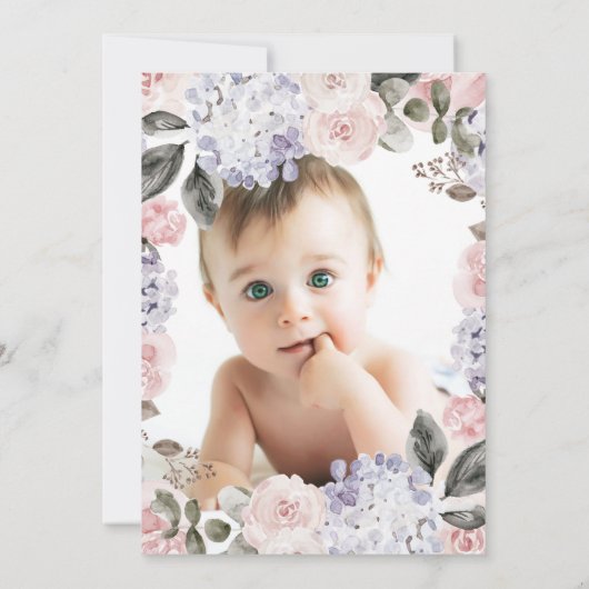 Hübsche Hydrangea-Blume | Foto zurück Taufe Einladung (Rückseite)