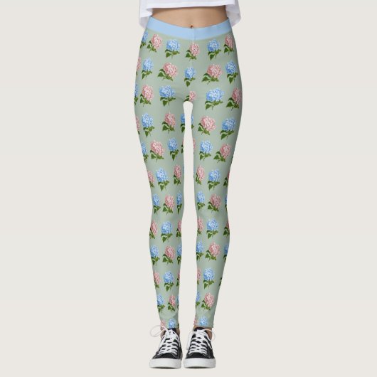 Hübsche Hydrangea-Blume Rosa Blauer Blütenyoga Leggings (Vorderseite)
