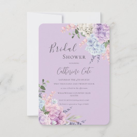 Hübsche Hydrangeas Lila Brautparty Einladung (Vorderseite)