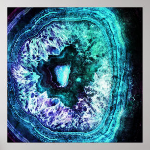 Hübsche Icy Turquoise und Lila Geode Crystal Poster