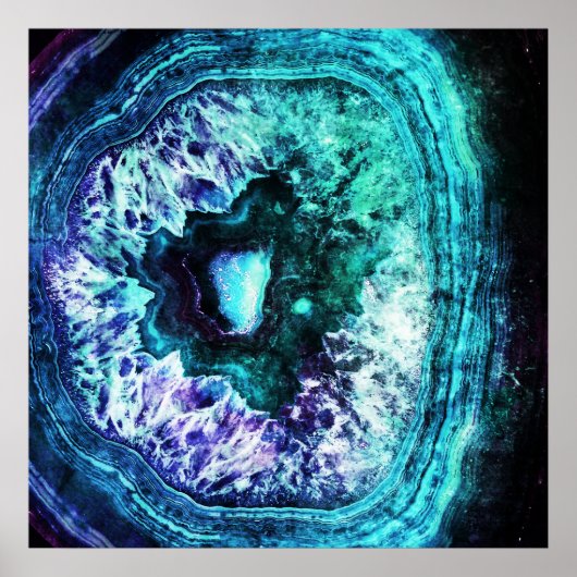 Hübsche Icy Turquoise und Lila Geode Crystal Poster (Vorne)