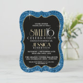 Hübsche Imitate Blue Glitzer Sweet 16 Party Einladung (Stehend Vorderseite)