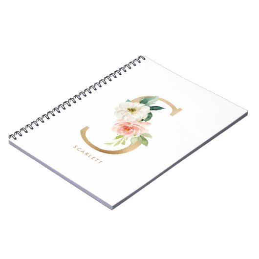 Hübsche Imitate Gold Fohlen Blumenbrief A Monogram Notizblock (Linke Seite)