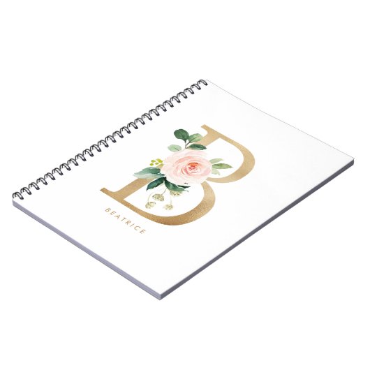 Hübsche Imitate Gold Fohlen Blumenbrief B Monogram Notizblock (Linke Seite)