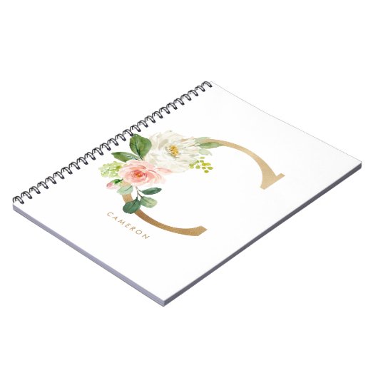 Hübsche Imitate Gold Fohlen Blumenbrief C Monogram Notizblock (Linke Seite)