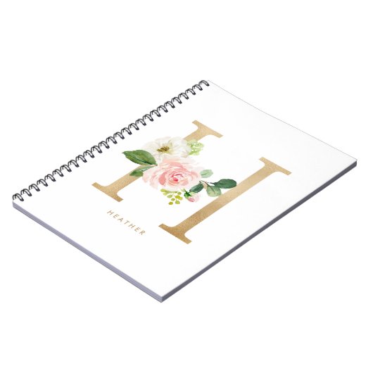 Hübsche Imitate Gold Fohlen Blumenbrief H Monogram Notizblock (Linke Seite)