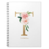 Hübsche Imitate Gold Fohlen Blumenbrief T Monogram Notizblock (Vorderseite)
