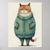 Hübsche Ingwerkatze in grünem Pullover, Lustige Ka Poster (Vorne)